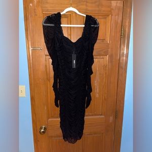 Fashion Nova Did You Mesh Me Ruched Midi Dress - Black (Size: Medium)